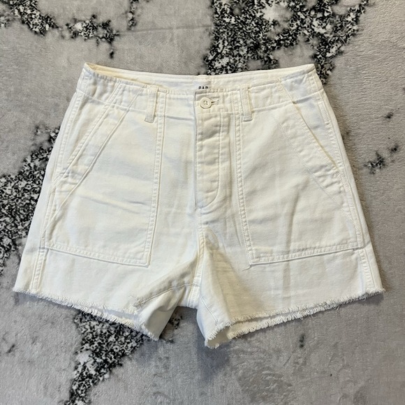 Gap Utility Short Womens Size 4 Cotton High Rise Optic White Button Fly Raw Hem - Picture 1 of 11